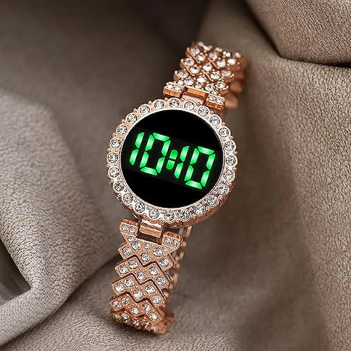 Digital Watch Gold Crystal Chain Strap for Women