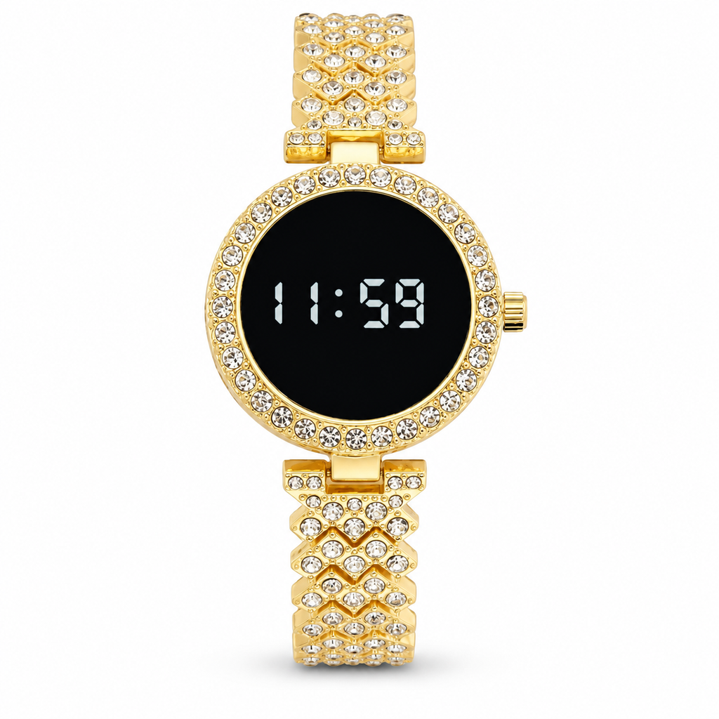 Digital Watch Gold Crystal Chain Strap for Women